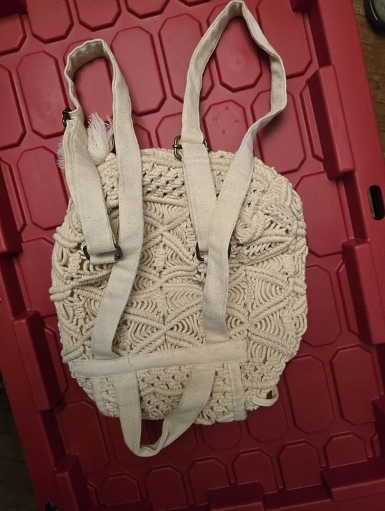 Cream Macramé Drawstring Backpack - Boho Women's Bag - Picture 3 of 3